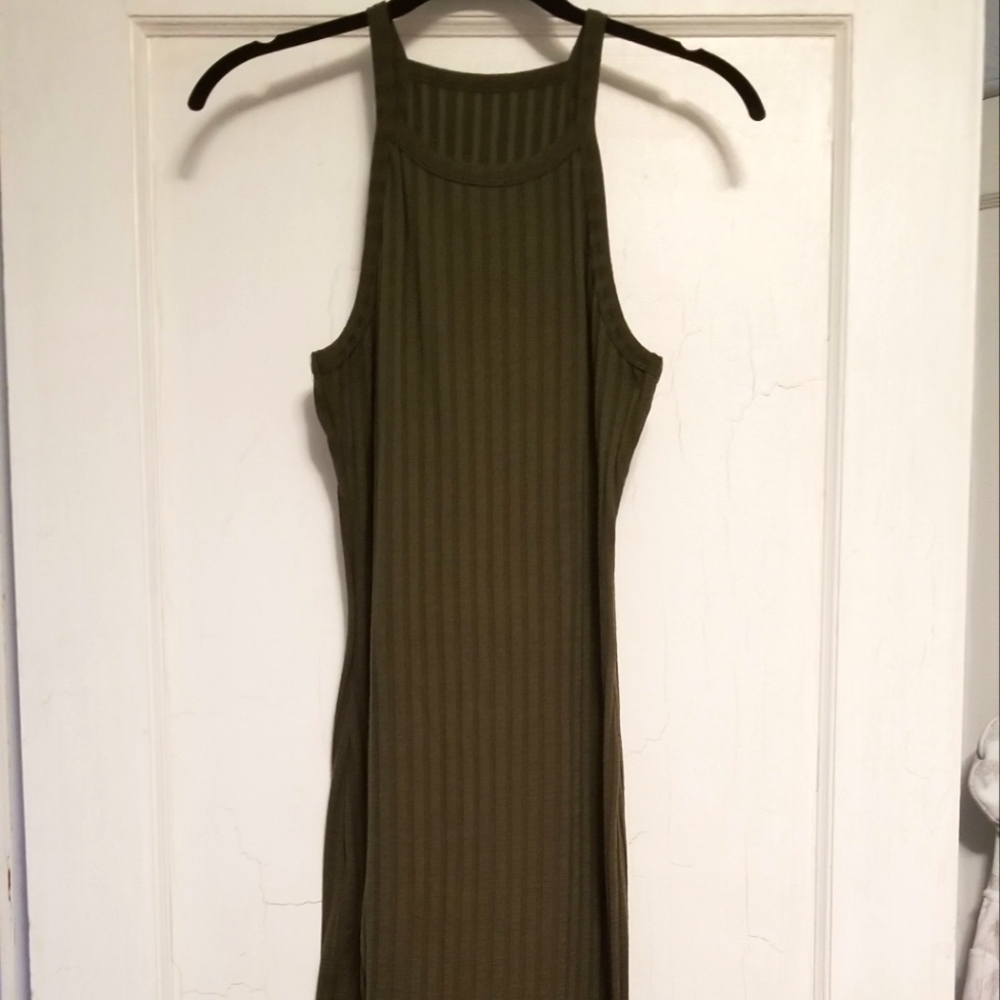 Olive high neck midi bodycon dress